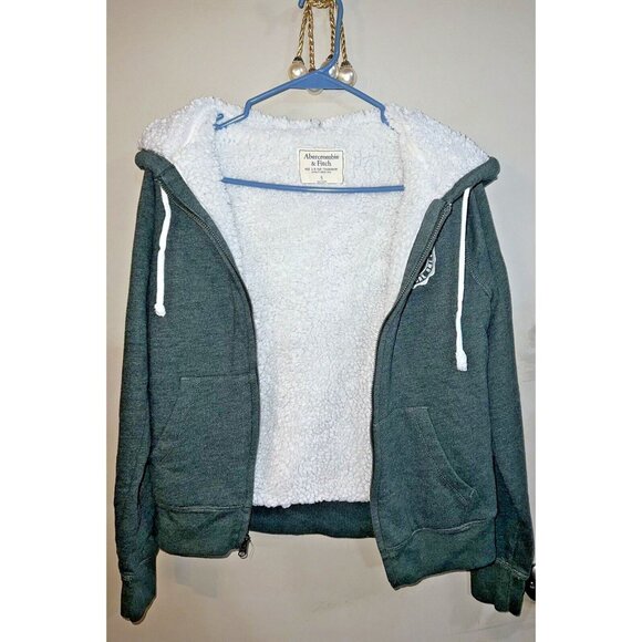 Abercrombie Fitch Women Lined Jacket W/Hood Dark Green SMALL Pockets Drawstring - Picture 4 of 4